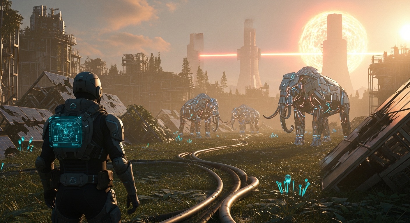 Threshold key art — operator overlooking synthetic preserve